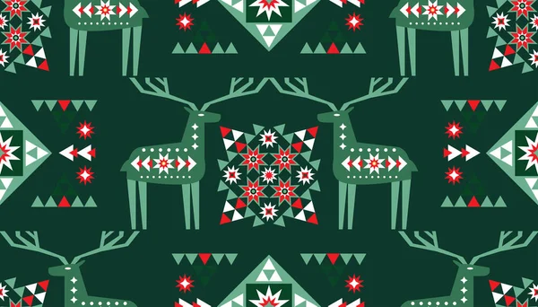 Joyeux Noël Cerfs Hiver Festive Fond Art Vacances Modèle Sans — Image vectorielle