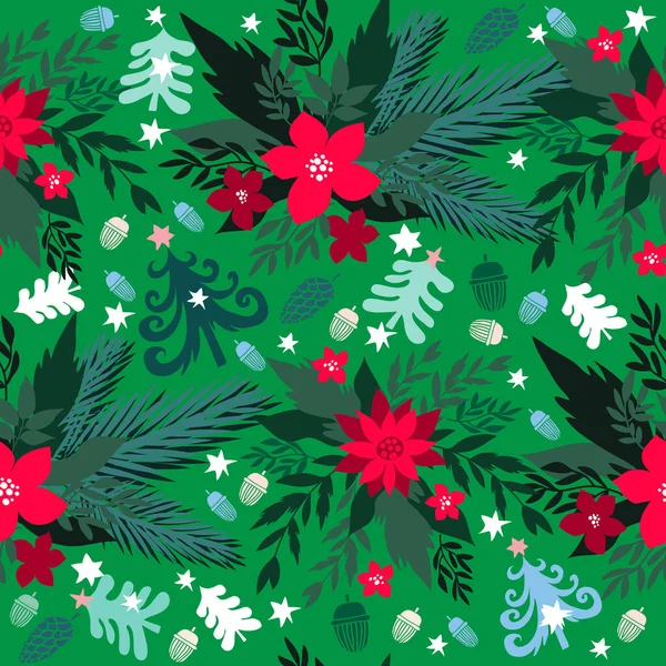 Feliz Navidad Invierno Floral Vacaciones Fondo Arte Patrón Sin Costuras — Vector de stock