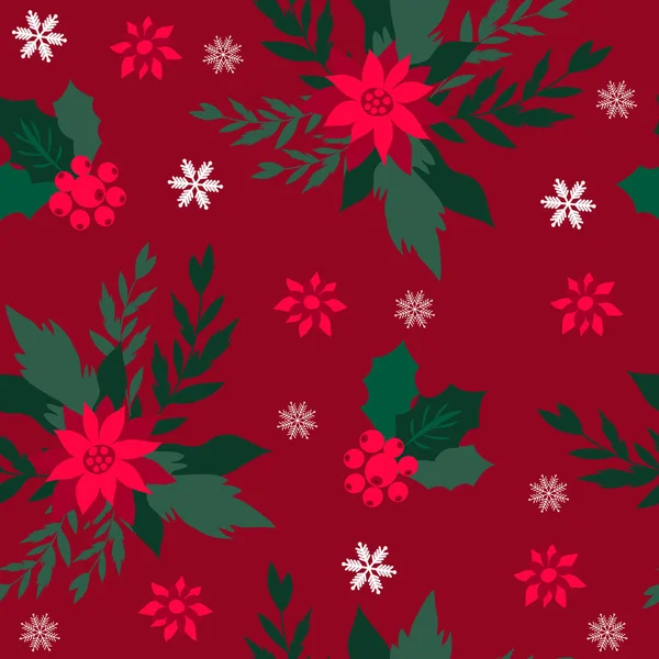 Frohe Weihnachten Winter Blumen Urlaub Kunst Hintergrund Weihnachten Nahtlose Muster — Stockvektor