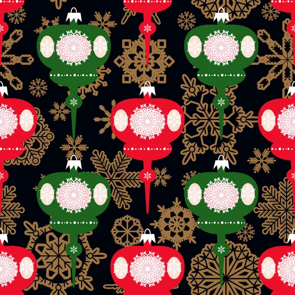 Feliz Navidad Sin Costuras Bolas Patrón Copos Nieve Holidaus Feliz — Archivo Imágenes Vectoriales