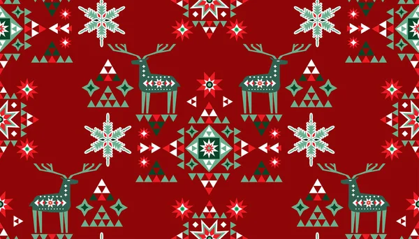 Рождеством Христовым Новым Годом Бесшовный Узор Оленями Лесу Винтажный Скандинавский — стоковый вектор