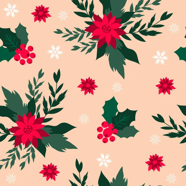 Feliz Navidad Invierno Floral Vacaciones Fondo Arte Patrón Sin Costuras — Archivo Imágenes Vectoriales