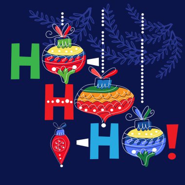 Ho-Ho-Ho ! Noel kartında Noel Baba 'nın kahkahası var. Mutlu Noeller Yeni Yıl Dekorasyonu. Kağıt, tekstil, kumaş temsilciliği için el yazısı alıntılar