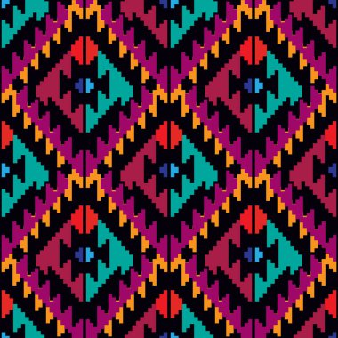 Renkli muhteşem kabile boho Meksika geometrik baskısı. Soyut dikişsiz Aztek, Maya, Latin desenli. Etnik hipster kökenli Hintli, Asya kökenli. Vektör düz resimleme. 