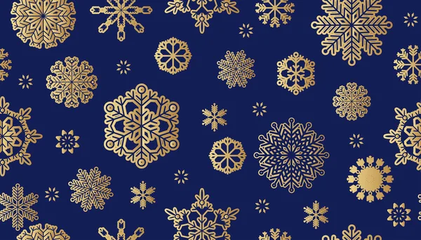 Boże Narodzenie Bezproblemowy Wzór Złotymi Płatkami Śniegu Wesołych Świąt Szczęśliwego — Wektor stockowy
