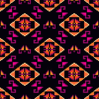 Renkli muhteşem kabile boho Meksika geometrik baskısı. Soyut dikişsiz Aztek, Maya, Latin desenli. Etnik hipster kökenli Hintli, Asya kökenli. Vektör düz resimleme. 