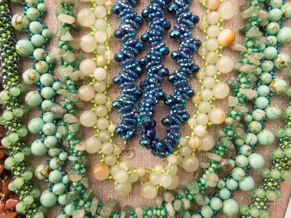 Beautiful Photo Amazing Beaded Jewelry Necklace Choker Embroidery Weaving Beads — Fotografia de Stock