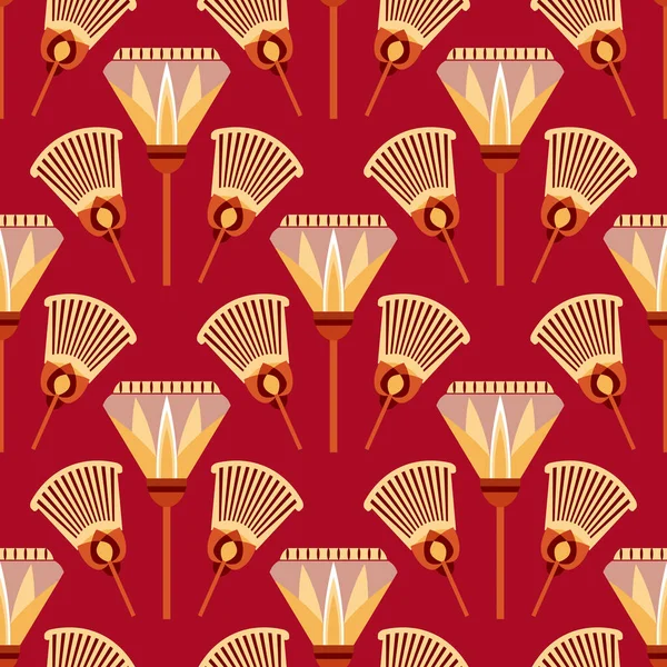 Seamless Pattern Vector Illustration Egyptian Ancient Ornament Lotus Flower Leaves — Stock Vector