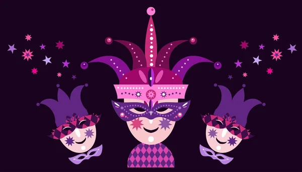 Carniva Maskl Feliz Mardi Gras Fondo Festivo Mascarada Bromista Shrovetide — Vector de stock