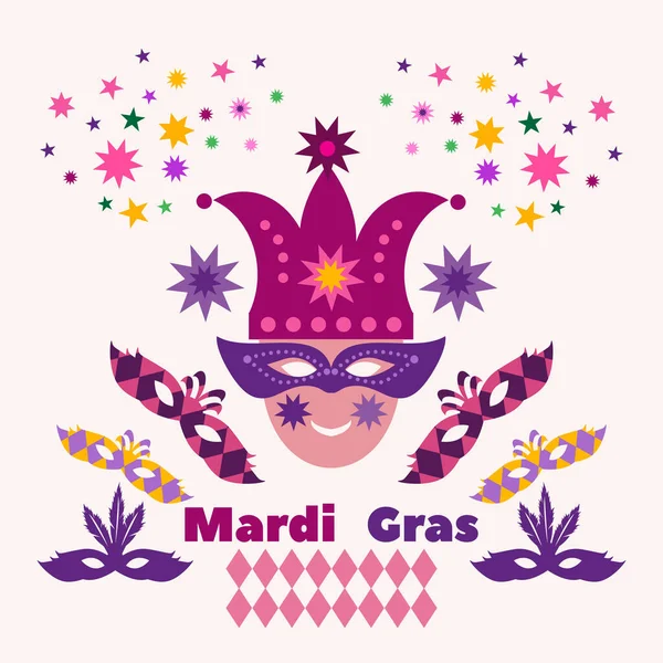 Carniva Maskl Happy Mardi Gras Festivo Mascarada Coringa Fundo Shrovetide — Vetor de Stock