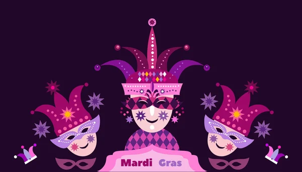 Carniva Maskl Happy Mardi Gras Festivo Mascarada Coringa Fundo Shrovetide — Vetor de Stock