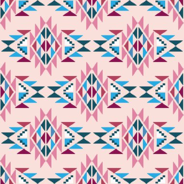 Renkli muhteşem kabile boho Meksika geometrik baskısı. Soyut dikişsiz Aztek, Maya, Latin desenli. Etnik hipster kökenli Hintli, Asya kökenli. Vektör düz resimleme. 