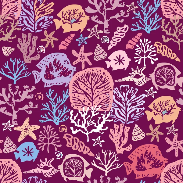 Beautiful Seamless Pattern Seaweeds Sea Underwater Plants Ocean Coral Reef — Stock Vector