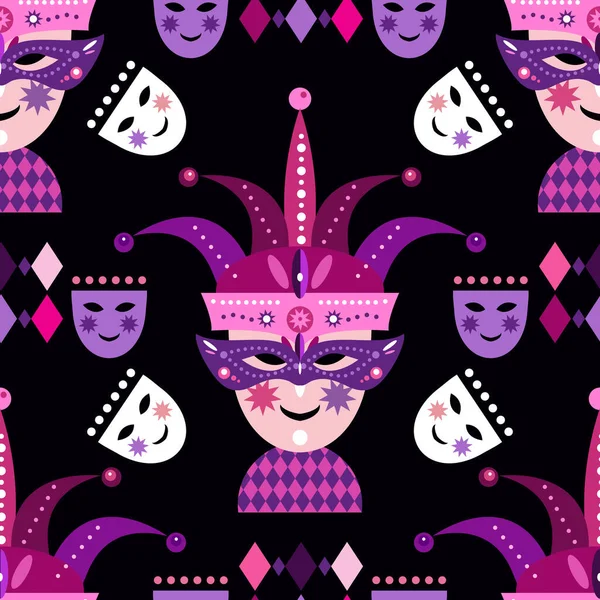 カーニバルマルディ グラース 祭りの多色Rhombマスクシームレスパターン招待状 チラシ ポスター ウェブサイトの背景 包装紙 ファブリックベクトルイラストに最適です — ストックベクタ