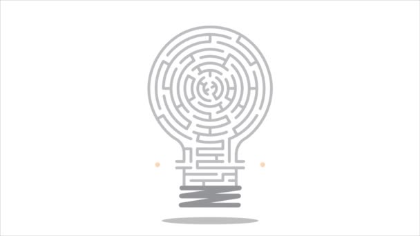 Maze Idea Concept Animation Floating Light Bulb White Background Animation — Wideo stockowe