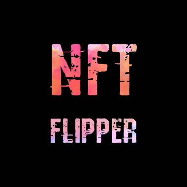 Baskı için NFT yüzgeçli metin tasarımı. Moda tipografi illüstrasyonu, Fonu Olmayan Token hipster tarzı. Kripto para birimi inekleri ve engelleme inekleri için hediye