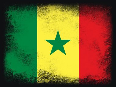 Senegal Bayrak tasarımı patlayıcı toz ve boya kompozisyonu, fotokopi alanı için izole edilmiş. Renkli soyut toz parçacıkları patlaması. Dünya Kupası 2022 basım için futbol sembolü