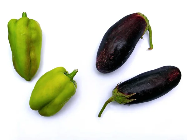 Green Pepper Eggplant White Isolated Background — 스톡 사진