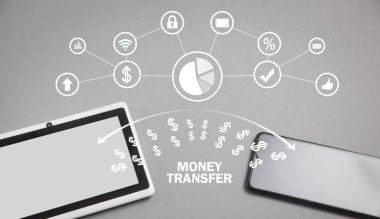 Para transferi. Tablet ve akıllı telefon. Çevrimiçi bankacılık