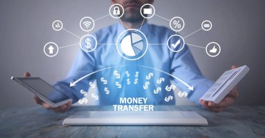 Para transferi. Tablet tutan adam. Çevrimiçi bankacılık