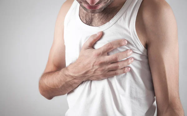 Caucasian Man Having Chest Pain Heart Attack — Stock Photo, Image