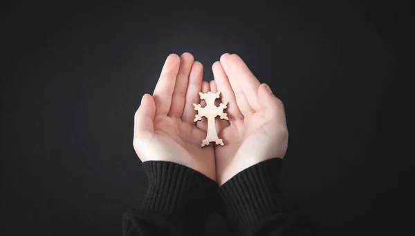 Hands Holding Cross Religion Concept — Stock Photo, Image