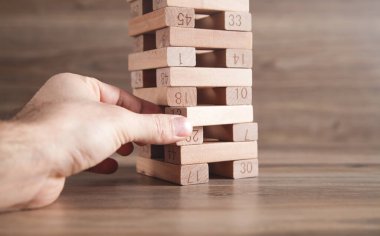 Erkek el tahta bloğu gösteriyor, Risk. İş dünyası