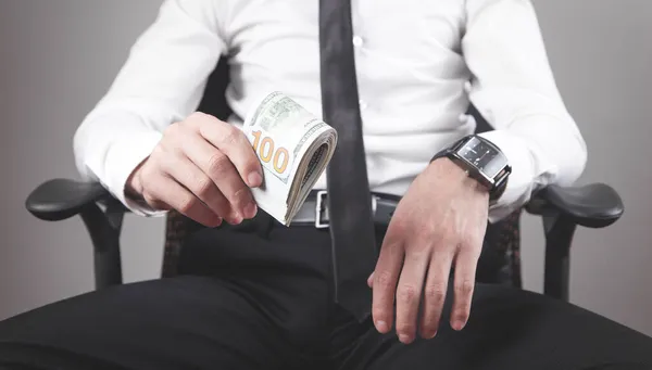Man Holding Dollars Office — Stock Photo, Image