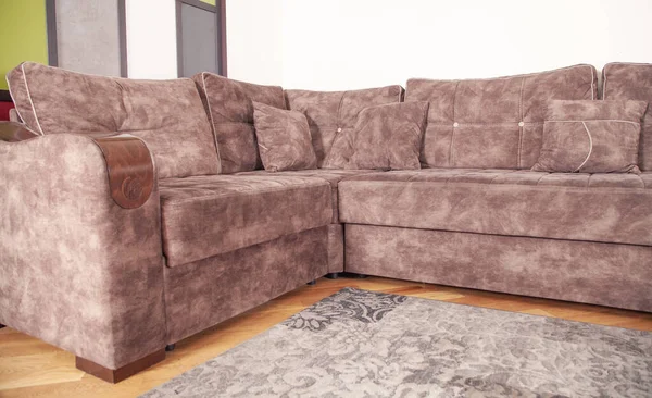 Modern Living Room Comfortable Brown Sofa — Stock Photo, Image
