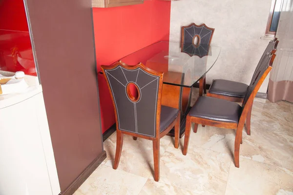 Nowoczesne Wnętrze Kuchni Krzesła Stół — Zdjęcie stockowe