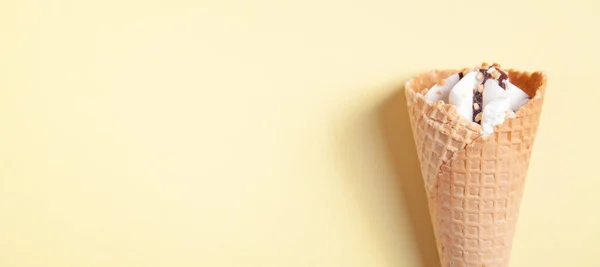 Ice Cream Waffle Cone Yellow Background — Stock Photo, Image