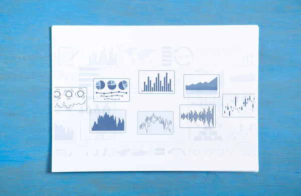 Üzleti Grafikonok Kék Háttérrel Pénzügyi Növekedési Diagramok — Stock Fotó