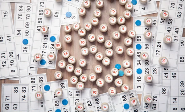 Barriles Con Números Cartas Para Mesa Lotería Juego — Foto de Stock