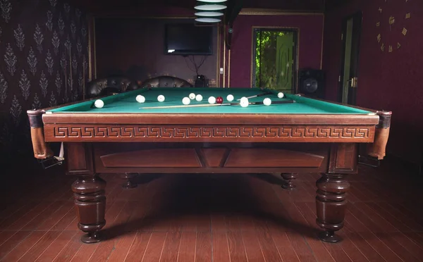 Salle Billard Intérieur Table Verte Pour Jeu — Photo