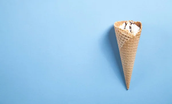 Ice Cream Waffle Cone Blue Background — Stock Photo, Image