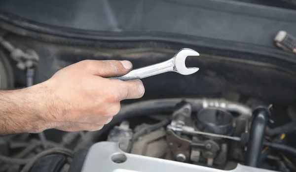 Mechanic Wrench Hand Car Maintenance — Stock Photo, Image