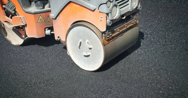 Asphalt Roller Stacking Pressing Hot Asphalt — Stock Photo, Image