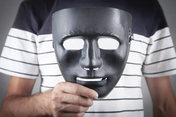 Mann Mit Schwarzer Maske Fake Anonym — Stockfoto