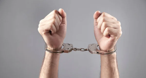 Caucasian Male Hands Handcuffs Arrest — Stock Photo, Image