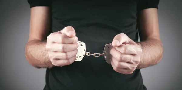 Caucasian Male Hands Handcuffs Arrest — Stock Photo, Image