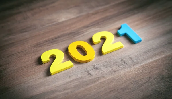 Šťastný Nový Rok 2021 Dřevěném Pozadí — Stock fotografie