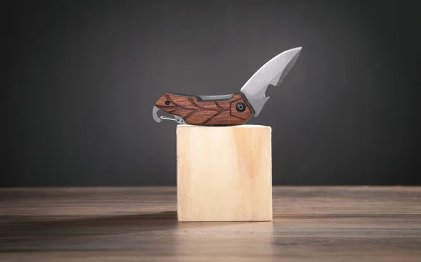 Brown Knife Wooden Table — Stock Photo, Image