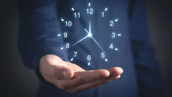 Homme Affaires Caucasien Montrant Horloge Gestion Temps — Photo