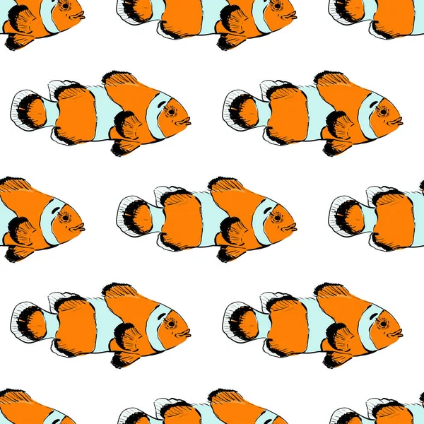 Tropical reef clown fish colorful vector seamless pattern — Stock Vector