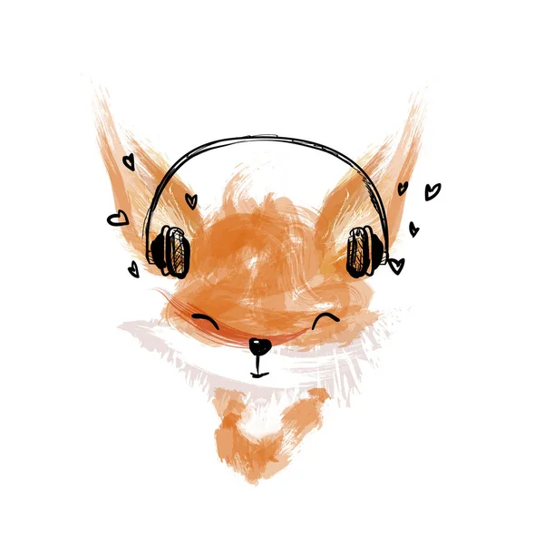 Kulaklıklı Tilki. Vektör illüstrasyonu..