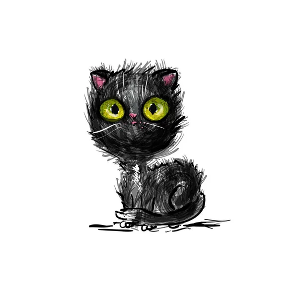 Vectorillustratie van schattig zwarte kat — Stockvector