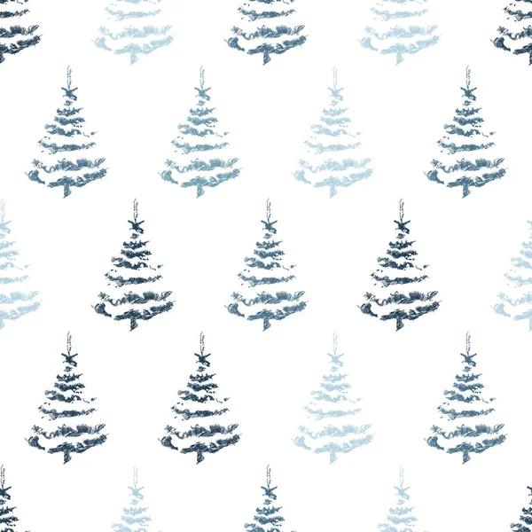 Motif sans couture vectoriel avec des silhouettes d'arbres de Noël, forêt d'épinettes — Image vectorielle