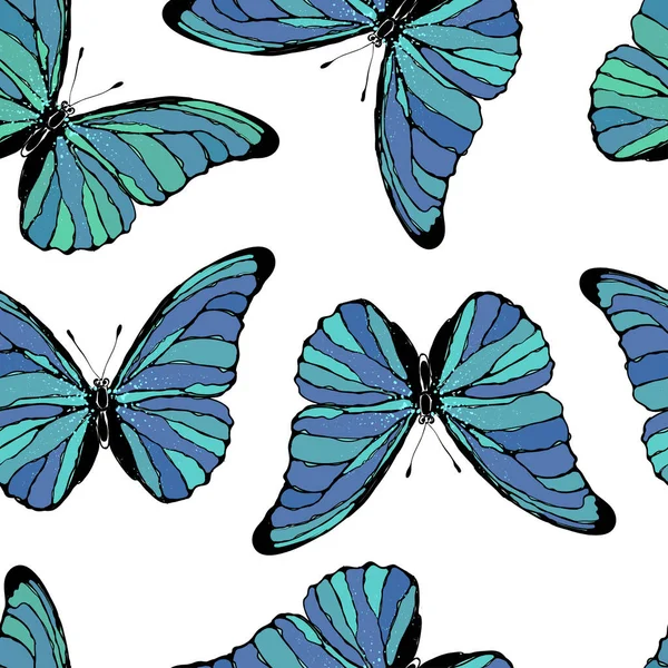 Patrón sin costuras mariposa. Mariposa azul — Archivo Imágenes Vectoriales