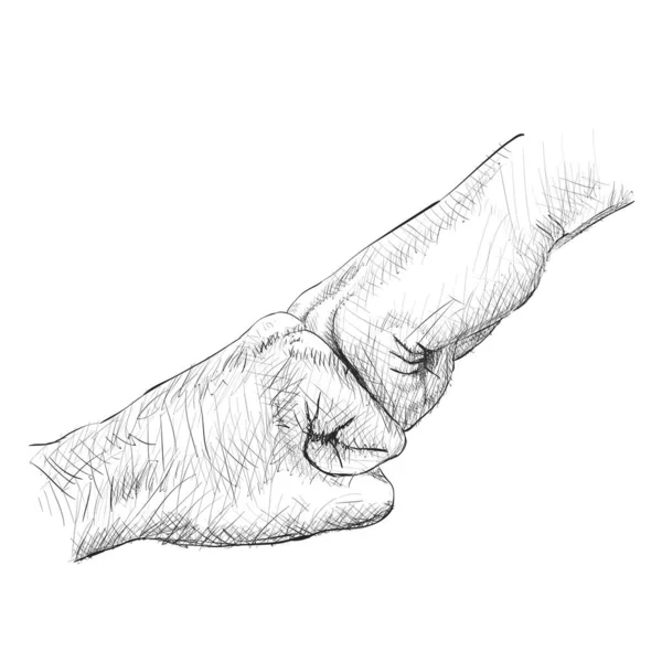Mão desenhada de duas pessoas batendo seus punhos. Feliz dia dos amigos — Vetor de Stock