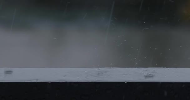 Heavy Rain Slow Motion Close Shot Droplet Water Splash Drop — Wideo stockowe